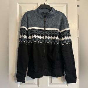 Men's Heather Blue, Black and White zip up Sweater